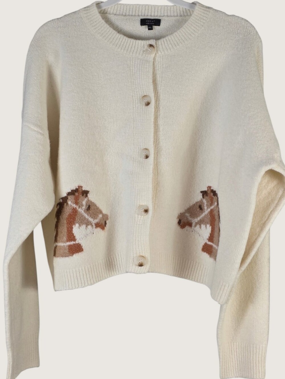 Debut Ivory Horse Cardigan M/L NWT Western Equestrian Button Front Sweater